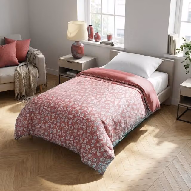 Trapuntino singolo KASANOVA in microfibra con fantasia floreale rosa