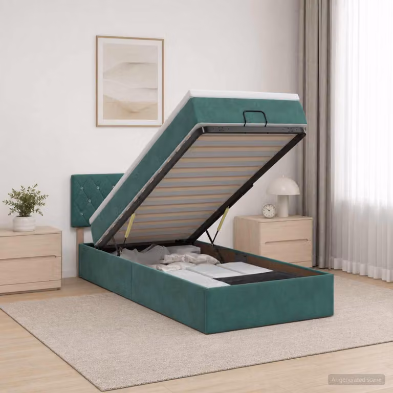 Letto ottomano con materasso vidaXL in velluto verde scuro L/P/H: 200 x 100 x 44 cm