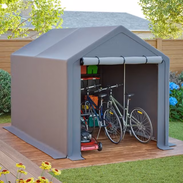 Tenda garage multifunzione WISHDOR grigio con tetto a capanna in acciaio zincato e plastica per deposito esterno L: 296 cm, P: 190 cm, H: 200 cm