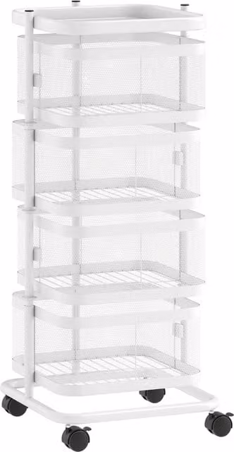 Carrello da cucina HOMCOM con 4 ripiani rotanti in metallo, Bianco, L/P/H: 33 x 33 x 77 cm