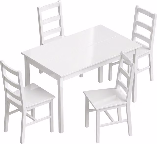 Set da Pranzo HOMCOM in Legno di Pino Bianco, Tavolo Rettangolare e 4 Sedie per 4 Persone
