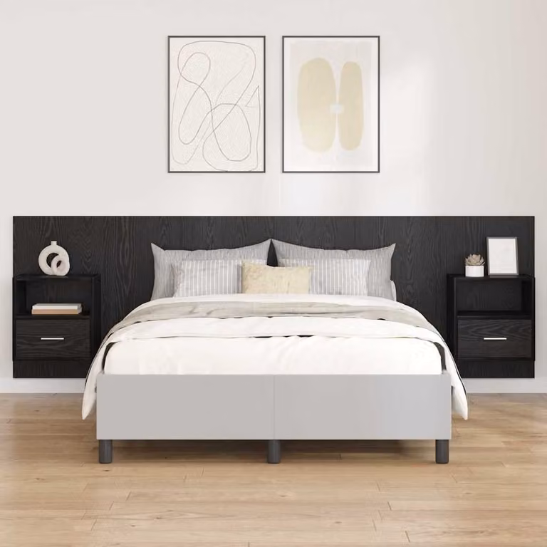 Set di 3 pezzi Testata con Comodini Integrati vidaXL Moderno in Legno Ingegnerizzato Nero Opaco L: 257,0 cm, H: 80,0 cm, P: 38,76 cm