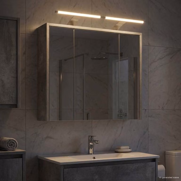 Mobiletto per specchio da bagno vidaXL moderno con illuminazione LED e specchio, Grigio cemento