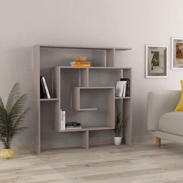 Libreria Moderna Labirent Giordanoshop in MDF Colore Light Mocha, L: 129 cm, H: 125 cm, P: 22 cm