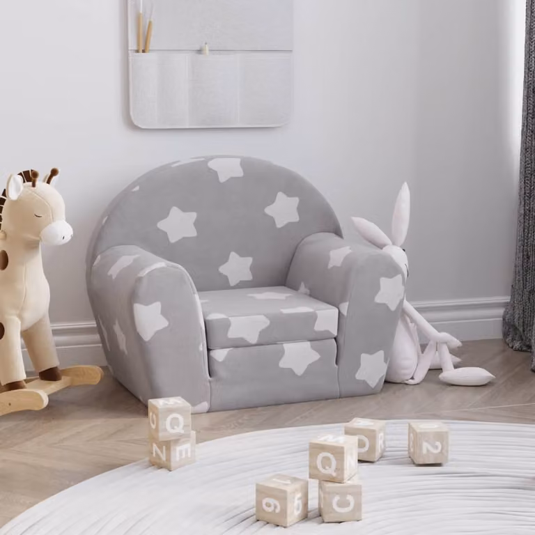 vidaXL Divano Letto per Bambini Grigio con Motivo a Pois in Morbido Peluche