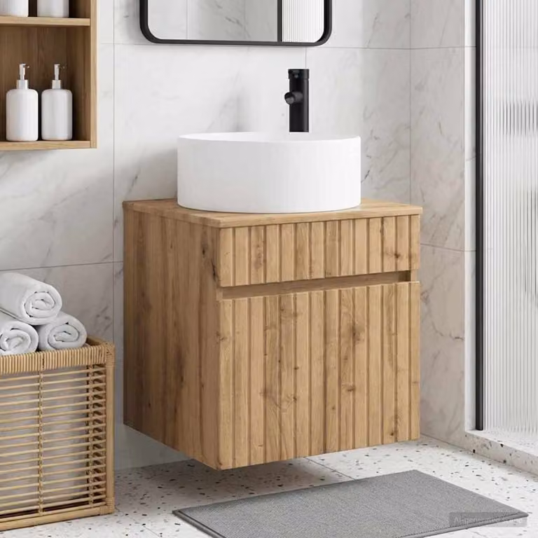 Mobile lavabo da parete vidaXL in stile moderno, Rovere, L: 49 cm, P: 44,5 cm, H: 65,5 cm