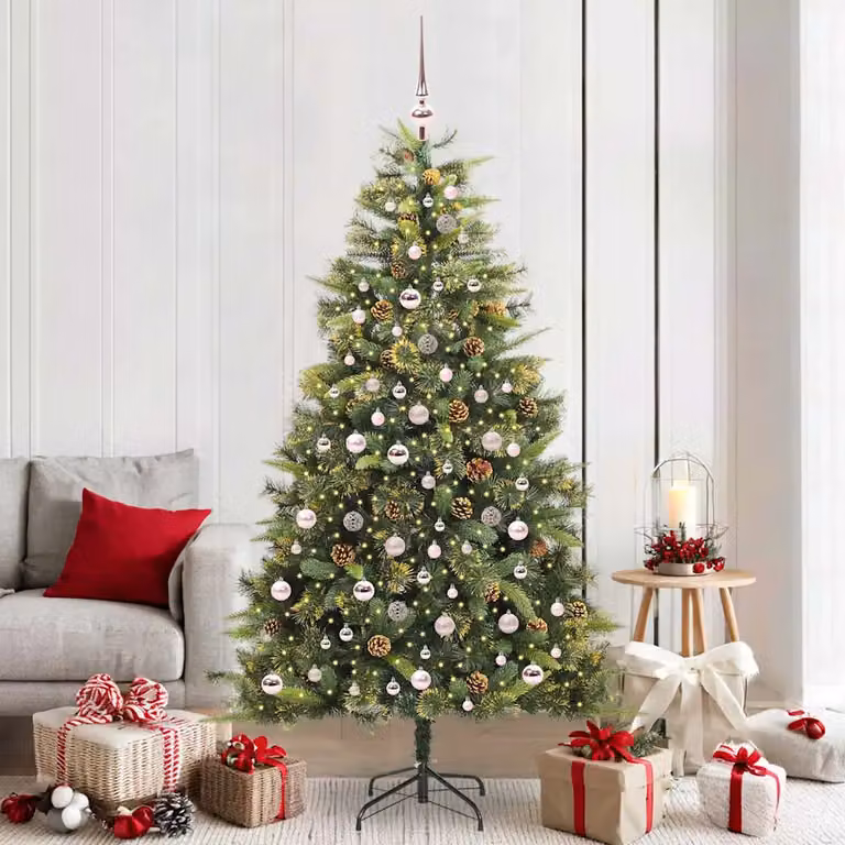 Albero di Natale artificiale pieghevole con coni vidaXL, Verde, Altezza: 210 cm, Larghezza: 120 cm