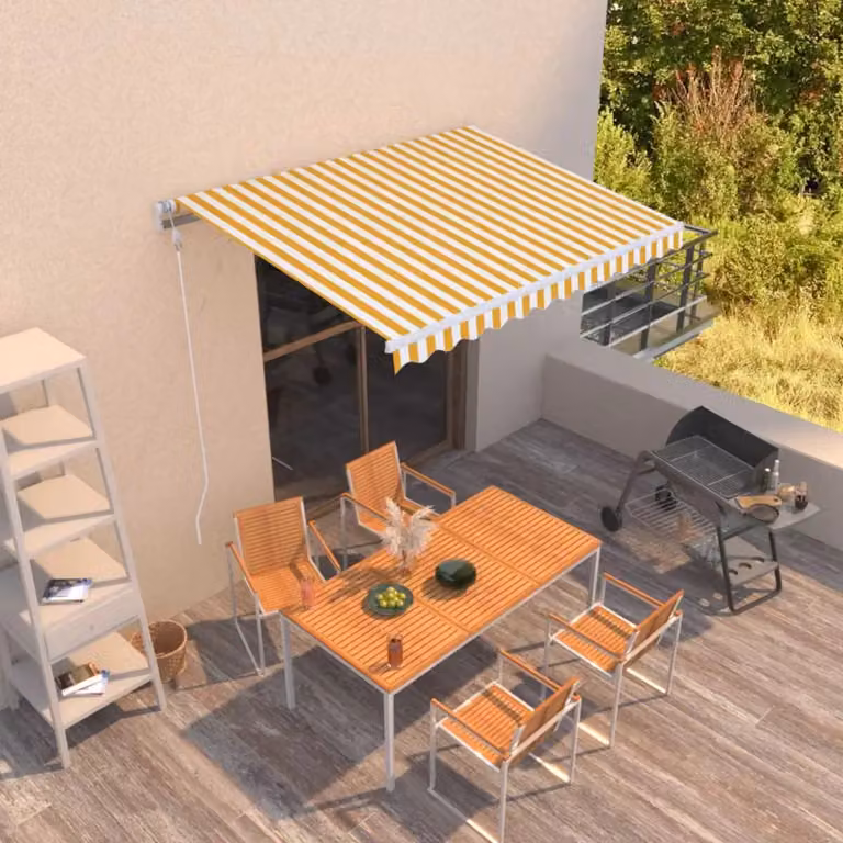 vidaXL Tenda da Sole Retrattile Automatica con Motore in Alluminio e Poliestere, L: 350 cm, P: 250 cm, Gialla e Bianca