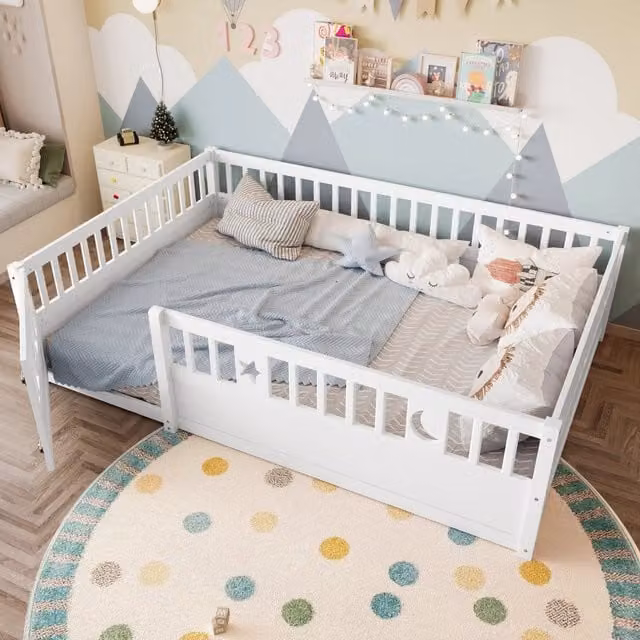 Letto bambino REDOM in legno di pino bianco con sponde di sicurezza L/P: 140 x 190 cm