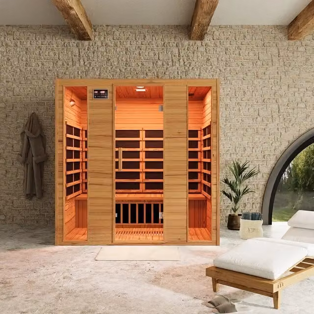 Sauna ad infrarossi Parama in legno di Hemlock marrone con radio integrata L: 148 cm, P: 188 cm, H: 188 cm