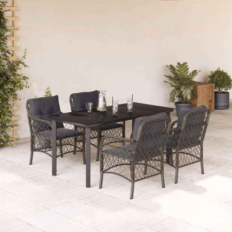 Set da Pranzo da Giardino vidaXL in Polyrattan e Vetro con 5 Pezzi, Grigio e Nero