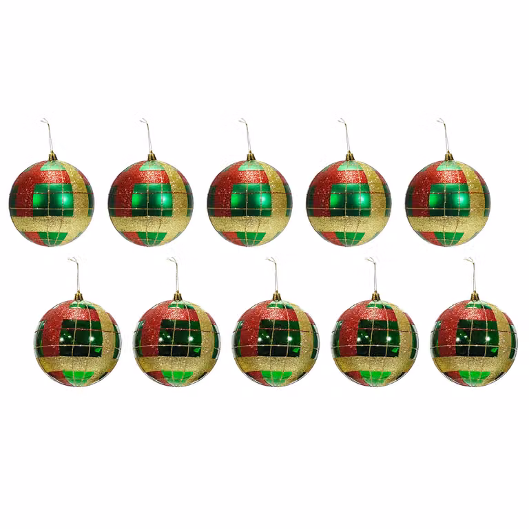Set di 10 palline di Natale VESTIAMO CASA in plastica, colori rosso, verde e oro, diametro: 6 cm