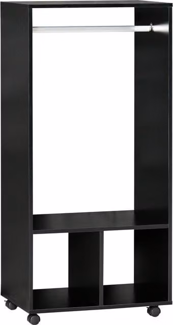HOMCOM Mobile Appendiabiti con 2 Ripiani Aperti e Barra in Alluminio, Nero, L 60 cm x P 40 cm x H 128 cm