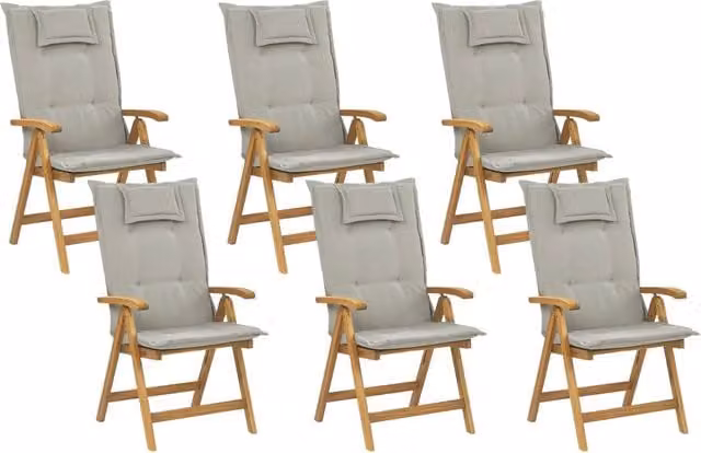 Set di 6 sedie da giardino pieghevoli BELIANI in legno di acacia con cuscini beige e braccioli in stile rustico