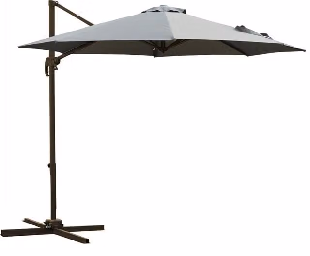 Ombrellone da giardino a braccio Outsunny con manovella e 8 stecche, angolazione regolabile, Grigio, Ø 2,95 m x H 2,50 m