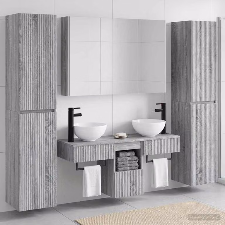 Set di mobili per il bagno moderno vidaXL in 6 pezzi colore grigio con illuminazione LED e specchio