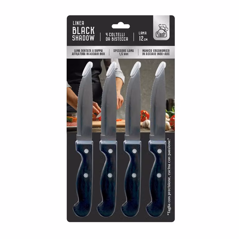 Set di 4 coltelli da bistecca Gusto Casa Linea Black Shadow in acciaio inox, colore nero