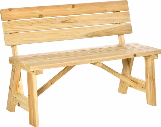 Panchina da giardino Outsunny a 2 posti in legno con schienale alto, Colore beige e marrone, L: 116 cm, P: 56 cm, H: 80 cm