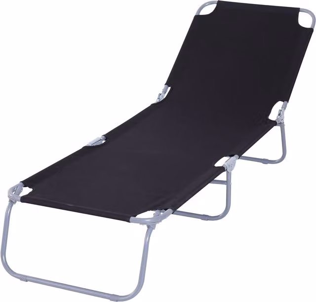 Sdraio da giardino pieghevole Outsunny in metallo e tessuto Oxford nero con poggiatesta regolabile L: 187 cm, P: 55 cm, H: 24 cm