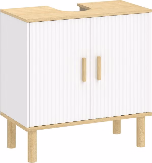 Mobile Sottolavabo HOMCOM con Ante Scanalate e Ripiano Regolabile, Armadio per Bagno Bianco, L: 60 cm, P: 30 cm, H: 61 cm