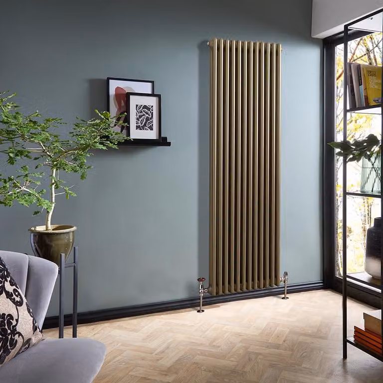 Radiatore Tradizionale Verticale a Doppia Colonna HudsonReed Oro, H: 180 cm, L: 56 cm