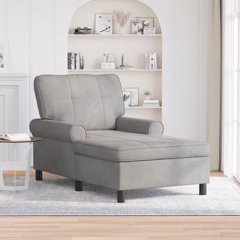 Chaise Lounge Moderna vidaXL in Velluto Grigio con Imbottitura in Schiuma, L/P/H: 91 x 157 x 91 cm