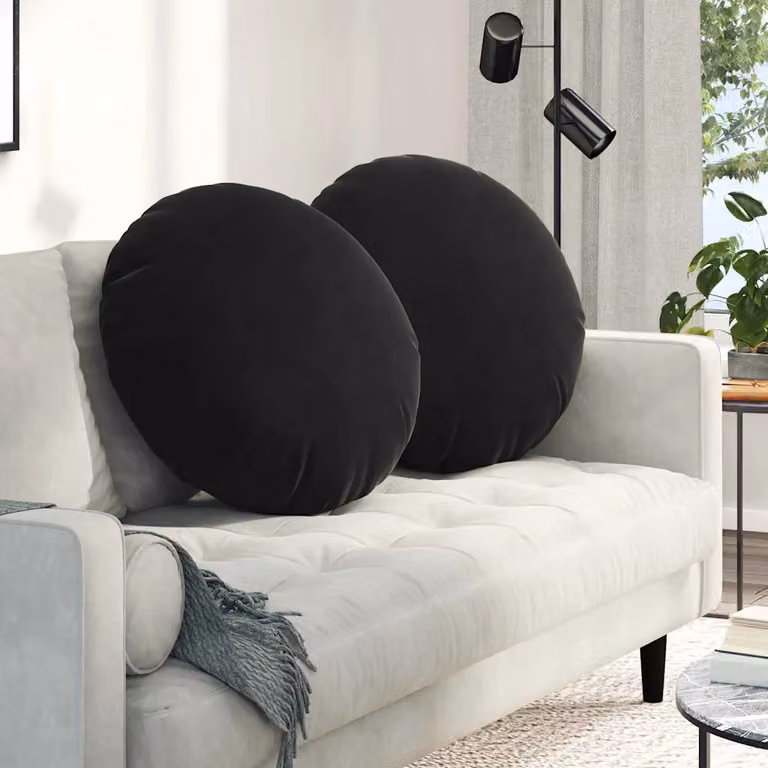 Set di 2 cuscini per seduta rotondi vidaXL in velluto nero con rivestimento rimovibile Ø 80 cm x H 29 cm