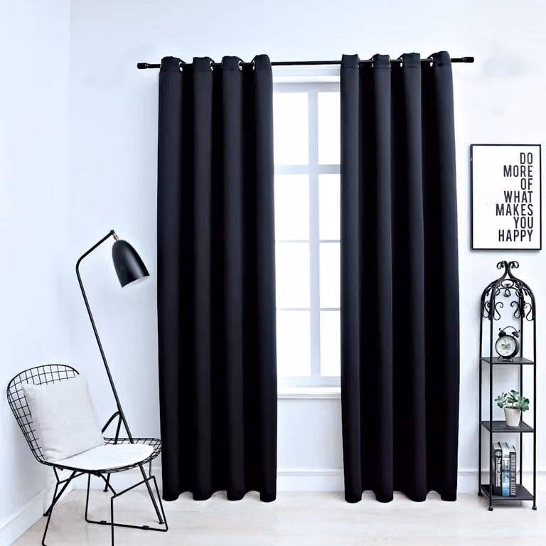 Set di 2 tende oscuranti vidaXL in poliestere con anelli in metallo, colore nero, L: 140 cm x H: 245 cm