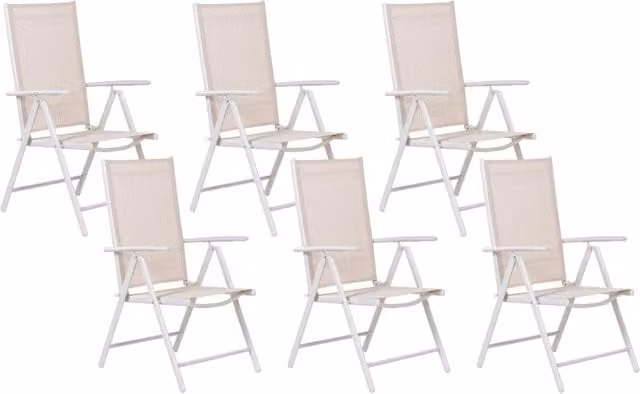 Set di 6 sedie da giardino BELIANI pieghevoli e reclinabili in tessuto beige con struttura in alluminio bianco opaco