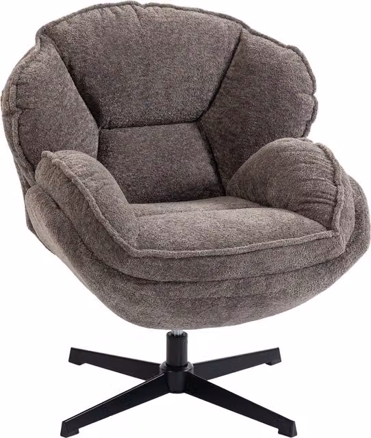 Poltrona wingback HOMCOM in velluto e bouclé grigio con base a stella girevole a 360° e braccioli