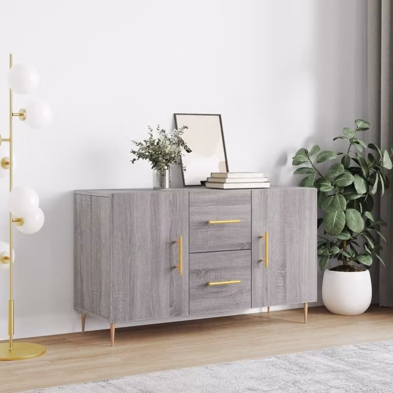 Credenza moderna vidaXL in legno multistrato e metallo, Grigio Sonoma, L 100 x P 36 x H 60 cm