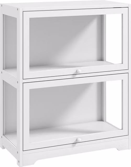 Vetrina espositiva HOMCOM a 2 livelli con ante scorrevoli in acrilico, bianco, L: 59,5 cm, P: 30 cm, H: 73 cm