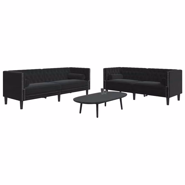 Set di 2 Divani Chesterfield vidaXL in Velluto Nero con Cuscini e Struttura in Legno Solido