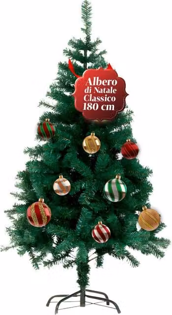 Albero di Natale Classico Saint Joy Verde con Rami Folti e Struttura Autoportante