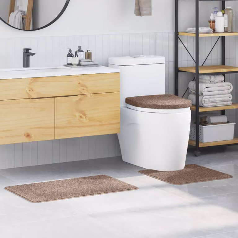 Set di 3 tappetini antiscivolo e lavabili per il bagno vidaXL, colore marrone, in poliestere moderno