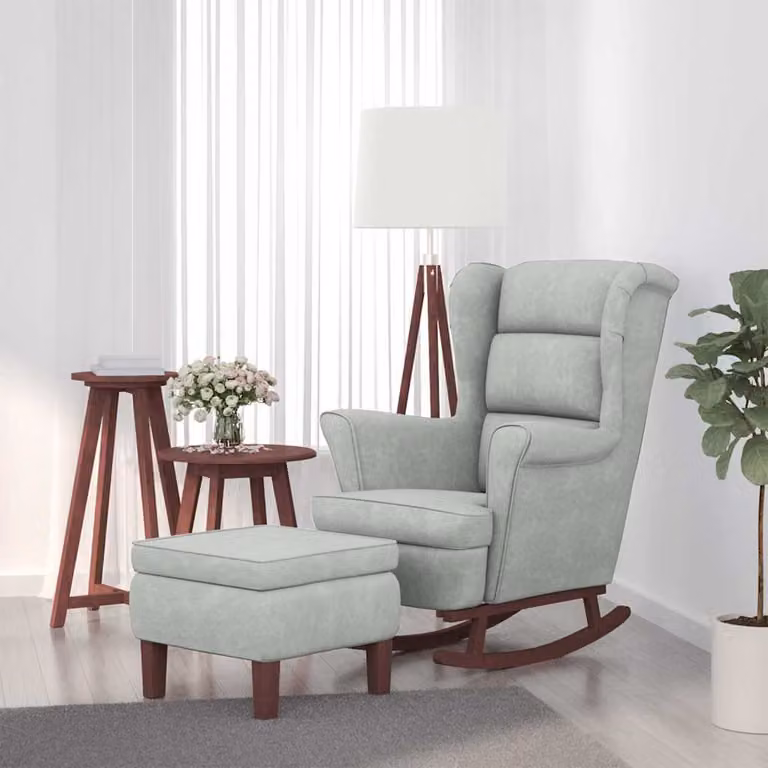 vidaXL Sedia a dondolo con schienale alto in velluto grigio chiaro e pouf incluso