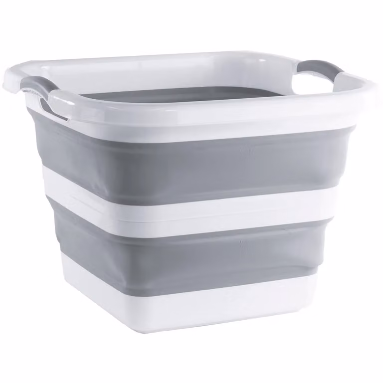 Cesta per bucato richiudibile con manici Vestiamo Casa, colore bianco, Altezza: da 6,8 a 34 cm