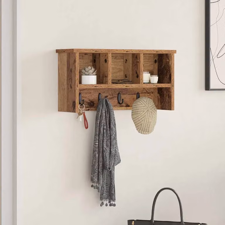 vidaXL Appendiabiti a muro moderno in legno marrone L 50 cm x P 16 cm x H 26 cm