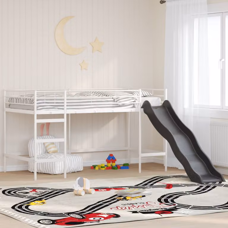 vidaXL Letto loft per bambini in metallo con scala, Bianco e Antracite, L/P/H: 200 x 90 x 195 cm