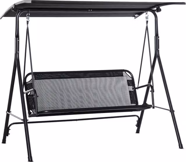 Dondolo da giardino Minimal a 2 posti con parasole, colore grigio antracite, in metallo e textilene, L: 172 cm, P: 110 cm, H: 155 cm