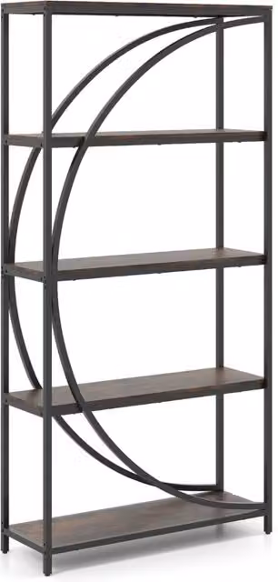 Libreria moderna con design ad arco e 5 ripiani aperti in metallo nero opaco