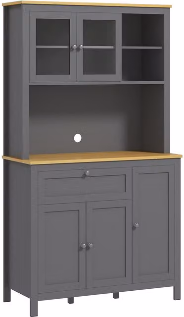 Armadio da cucina e buffet HOMCOM moderno in grigio con 5 ante, 2 vetrate, 1 cassetto e nicchia centrale, Altezza: 180 cm