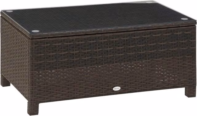 Tavolino da giardino Xylo in rattan sintetico marrone con piano in vetro temperrato L: 85 cm, P: 50 cm, H: 39 cm