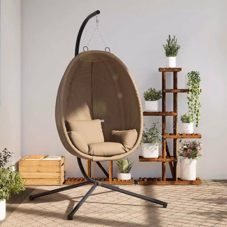 vidaXL Sedia a Uovo Sospesa con Supporto in Accio Verniciato e Tessuto Resistente ai Raggi UV, Colore Grigio, Beige o Antracite
