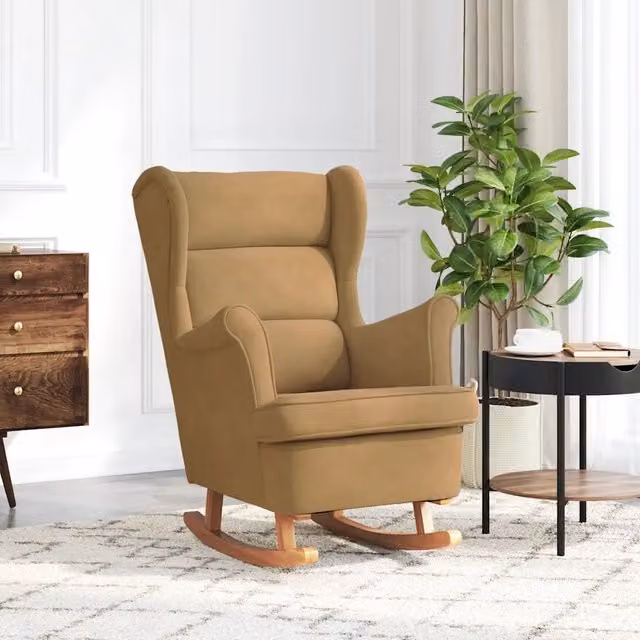 Sedia a dondolo con schienale alto in velluto marrone vidaXL