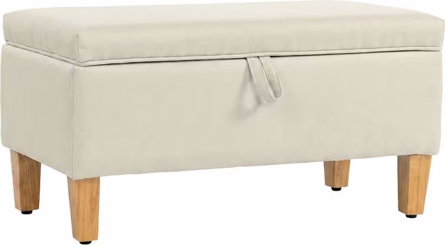 Panca Contenitore HOMCOM con Poggiapiedi Imbottito in Effetto Lino e Piedi in Legno di Caucciù, Beige, L: 71 cm, P: 37 cm, H: 36 cm