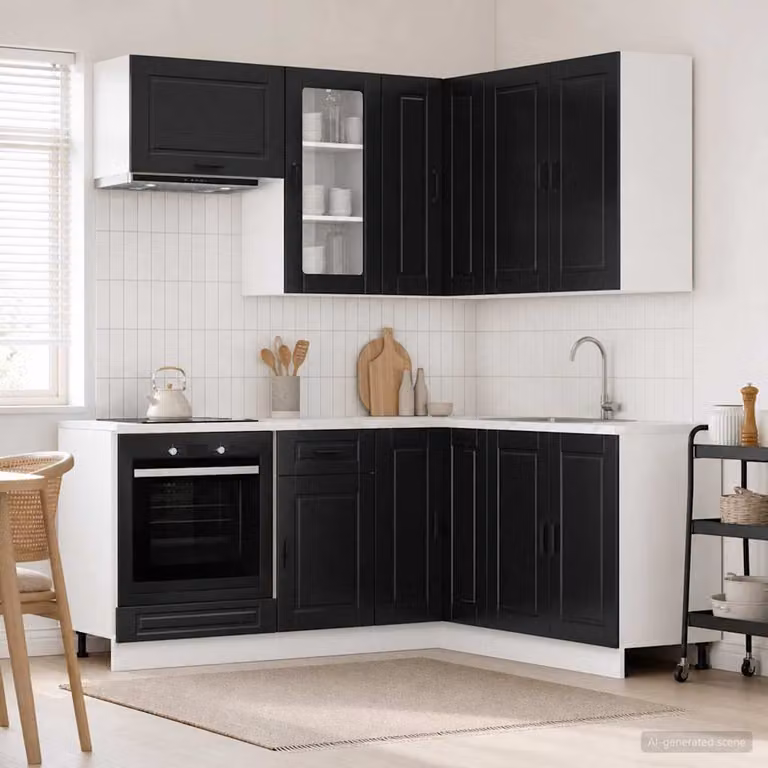 vidaXL Unità Cucina Moderna PORTO in 8 Pezzi Nero con Ante in Vetro e MDF