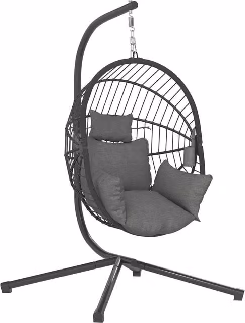 Poltrona sospesa a uovo Outsunny con cuscino imbottito e struttura in metallo, Grigio, L/P/H: 120 x 106 x 188 cm