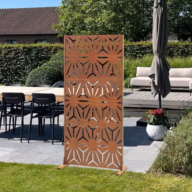 Pannello Divisorio Kilsturd casa.pro in Acciaio Corten Marrone Ossidato con Motivo Decorativo H: 180 cm, L: 90 cm, P: 40 cm
