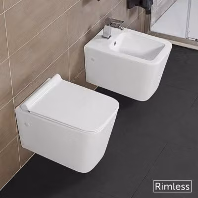 Sanitari sospesi Rimless serie Malaga Inbagno in ceramica bianca con sedile soft close L/P/H: 36 x 50 x 40 cm